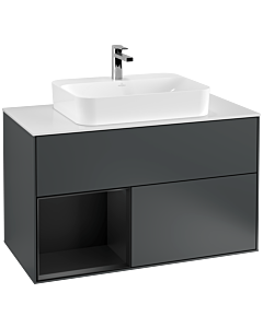 Villeroy und Boch Finion Villeroy und Boch F361PDHG 100cm, couvercle blanc mat, étagère gauche laqué noir mat, Midnight Blue Matt Lacquer
