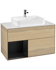 Villeroy und Boch Finion Villeroy und Boch F361PDPC 100cm, plaque de recouvrement blanc mat, étagère gauche laqué noir mat, Oak Veneer