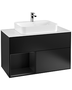 Villeroy und Boch Finion Waschtischunterschrank F361PDPD 100cm, Abdeckplatte white matt, Regal links Black matt lacquer, Black matt lacquer