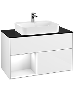 Villeroy und Boch Finion Villeroy und Boch Finion F362GFGF 100cm, cover plate black matt, shelf left Glossy white lacquer, Glossy white lacquer