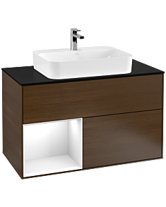 Villeroy und Boch Finion Villeroy und Boch Finion F362GFGN 100cm, cover plate black matt, shelf left glossy white lacquer, walnut veneer