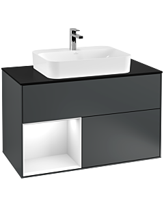 Villeroy und Boch Finion Villeroy und Boch F362GFHG 100cm, couvercle noir mat, étagère gauche laqué blanc brillant, Midnight Blue Matt Lacquer