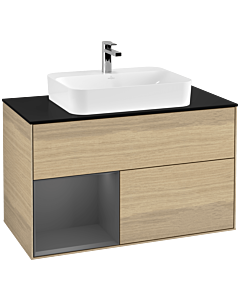 Villeroy und Boch Finion Villeroy und Boch Finion F362GKPC 100cm, cover plate black matt, shelf left anthracite matt, Oak Veneer