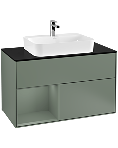Villeroy und Boch Finion Villeroy und Boch Finion F362GMGM 100cm, cover plate black matt, shelf on the left Olive Matt Lacquer , Olive Matt Lacquer