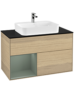 Villeroy und Boch Finion Villeroy und Boch Finion F362GMPC 100cm, cover plate black matt, shelf left Olive Matt Lacquer , Oak Veneer