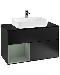 Villeroy und Boch Finion Villeroy und Boch Finion F362GMPD 100cm, cover plate black matt, shelf left Olive Matt Lacquer , black matt lacquer