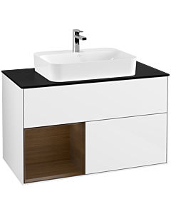 Villeroy und Boch Finion Villeroy und Boch Finion F362GNGF 100cm, cover plate black matt, shelf on the left walnut veneer, glossy white lacquer