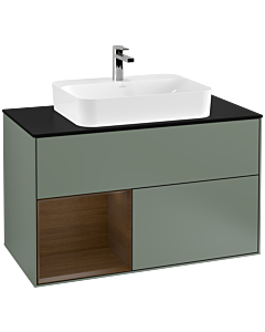 Villeroy und Boch Finion Villeroy und Boch F362GNGM 100cm, plaque de finition noir mat, étagère gauche placage Olive Matt Lacquer , Olive Matt Lacquer