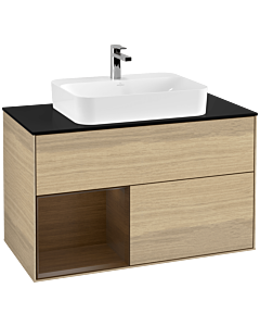 Villeroy und Boch Finion Villeroy und Boch F362GNPC 100cm, plaque de finition noir mat, étagère gauche placage noyer, Oak Veneer