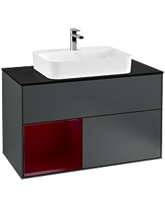 Villeroy und Boch Finion Villeroy und Boch F362HBHG 100cm, plaque de finition noir mat, étagère gauche Peony , Midnight Blue Matt Lacquer