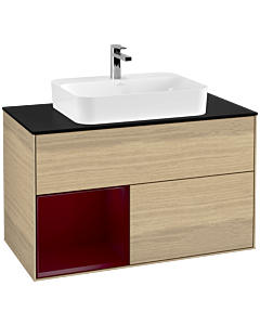 Villeroy und Boch Finion Villeroy und Boch F362HBPC 100cm, plaque de finition noir mat, étagère gauche Peony , Oak Veneer