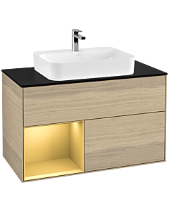 Villeroy und Boch Finion Villeroy und Boch Finion F362HFPC 100cm, cover plate black matt, shelf left gold matt, Oak Veneer