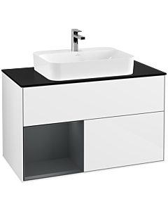 Villeroy und Boch Finion Villeroy und Boch F362HGGF 100cm, plaque de finition noir mat, étagère gauche Midnight Blue Matt Lacquer , laqué blanc brillant