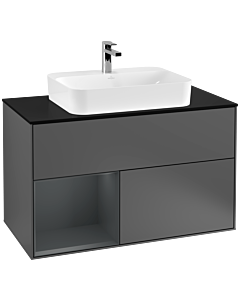 Villeroy und Boch Finion Villeroy und Boch F362HGGK 100cm, plaque de finition noir mat, étagère gauche Midnight Blue Matt Lacquer , anthracite mat