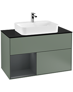 Villeroy und Boch Finion Villeroy und Boch F362HGGM 100cm, plaque de finition noir mat, étagère gauche Midnight Blue Matt Lacquer , Olive Matt Lacquer