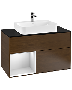 Villeroy und Boch Finion Villeroy und Boch Finion F362MTGN 100cm, cover plate black matt, shelf left white matt lacquer, walnut veneer