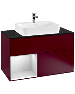 Villeroy und Boch Finion Villeroy und Boch F362MTHB 100cm, plaque de finition noir mat, étagère gauche laqué blanc mat, Peony Matt