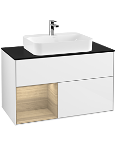 Villeroy und Boch Finion Villeroy und Boch Finion F362PCGF 100cm, cover plate black matt, shelf left Oak Veneer , glossy white lacquer