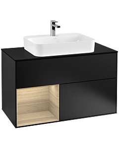 Villeroy und Boch Finion Villeroy und Boch F362PCPD 100cm, plaque de finition noir mat, étagère gauche Oak Veneer , laqué noir mat