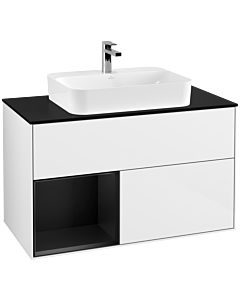 Villeroy und Boch Finion Villeroy und Boch Finion F362PDGF 100cm, cover plate black matt, shelf left black matt lacquer, glossy white lacquer