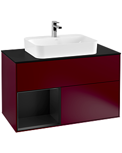 Villeroy und Boch Finion Villeroy und Boch F362PDHB 100cm, plaque de finition noir mat, étagère gauche laqué noir mat, Peony Matt