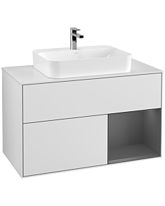 Villeroy und Boch Finion Waschtischunterschrank F371GKMT 100cm, Abdeckplatte white matt, Regal rechts Anthracite matt, White matt lacquer