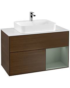Villeroy und Boch Finion Villeroy und Boch Finion F371GMGN 100cm, cover plate white matt, shelf on the right Olive Matt Lacquer , Olive Matt Lacquer veneer
