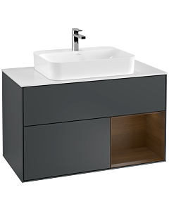 Villeroy und Boch Finion Villeroy und Boch F371GNHG 100cm, plaque de finition blanc mat, étagère droite placage noyer, Midnight Blue Matt Lacquer