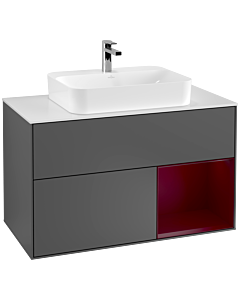 Villeroy und Boch Finion Waschtischunterschrank F371HBGK 100cm, Abdeckplatte white matt, Regal rechts Peony, Anthracite matt