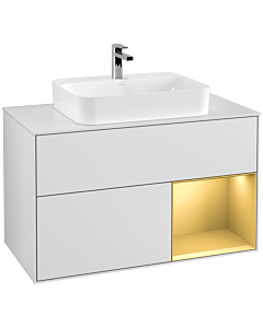 Villeroy und Boch Finion Villeroy und Boch F371HFMT 100cm, plaque de recouvrement blanc mat, étagère droite or mat, laqué blanc mat