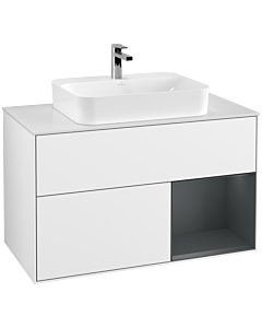 Villeroy und Boch Finion Villeroy und Boch Finion F371HGGF 100cm, cover plate white matt, shelf on the right Midnight Blue Matt Lacquer , glossy white lacquer