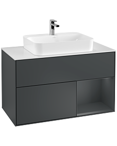Villeroy und Boch Finion Villeroy und Boch F371HGHG 100cm, plaque de finition blanc mat, étagère à droite Midnight Blue Matt Lacquer , Midnight Blue Matt Lacquer
