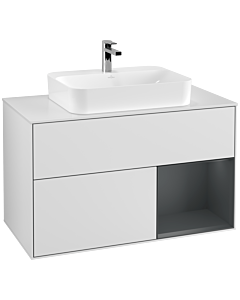 Villeroy und Boch Finion Waschtischunterschrank F371HGMT 100cm, Abdeckplatte white matt, Regal rechts Midnight Blue Matt Lacquer, White matt lacquer