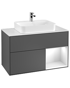 Villeroy und Boch Finion Villeroy und Boch G371MTGK 100cm, plaque de recouvrement blanc mat, Emotion, étagère à droite laqué blanc mat, anthracite mat