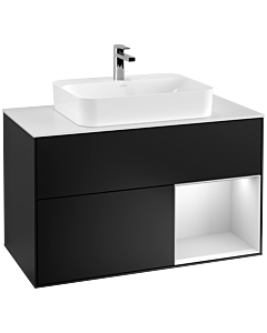 Villeroy und Boch Finion Waschtischunterschrank F371MTPD 100cm, Abdeckplatte white matt, Regal rechts White matt lacquer, Black matt lacquer