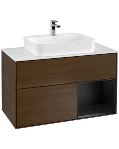 Villeroy und Boch Finion Villeroy und Boch Finion F371PDGN 100cm, cover plate white matt, shelf on the right black matt lacquer, walnut veneer