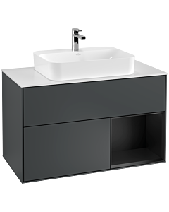 Villeroy und Boch Finion Villeroy und Boch Finion F371PDHG 100cm, cover plate white matt, shelf on the right black matt lacquer, midnight Blue Matt Lacquer