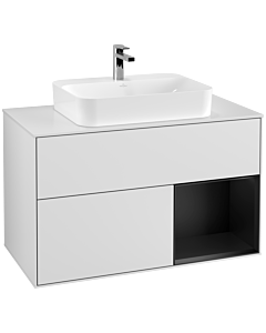 Villeroy und Boch Finion Waschtischunterschrank F371PDMT 100cm, Abdeckplatte white matt, Regal rechts Black matt lacquer, White matt lacquer