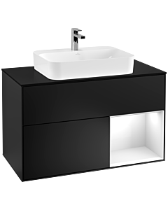 Villeroy und Boch Finion Waschtischunterschrank F372GFPD 100cm, Abdeckplatte black matt, Regal rechts Glossy white lacquer, Black matt lacquer