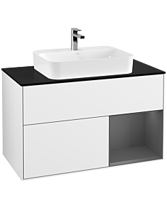 Villeroy und Boch Finion Villeroy und Boch F372GKGF 100cm, plaque de finition noir mat, étagère à droite Anthracite mat, laqué blanc brillant