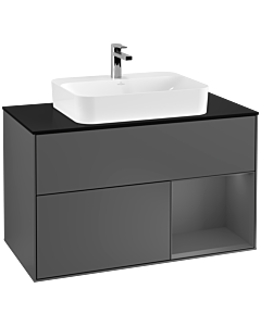 Villeroy und Boch Finion Waschtischunterschrank F372GKGK 100cm, Abdeckplatte black matt, Regal rechts Anthracite matt, Anthracite matt