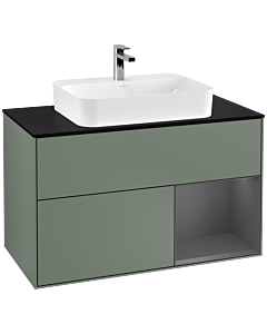 Villeroy und Boch Finion Villeroy und Boch F372GKGM 100cm, plaque de finition noir mat, étagère à droite Anthracite mat, Olive Matt Lacquer