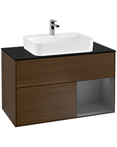 Villeroy und Boch Finion Villeroy und Boch Finion F372GKGN 100cm, cover plate black matt, shelf on the right anthracite matt, walnut veneer
