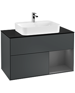 Villeroy und Boch Finion Villeroy und Boch F372GKHG 100cm, plaque de finition noir mat, étagère à droite Anthracite mat, Midnight Blue Matt Lacquer