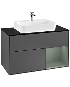Villeroy und Boch Finion Villeroy und Boch F372GMGK 100cm, plaque de finition noir mat, étagère à droite Olive Matt Lacquer , anthracite mat