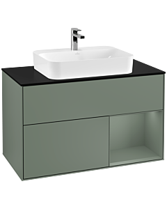 Villeroy und Boch Finion Villeroy und Boch F372GMGM 100cm, plaque de finition noir mat, étagère à droite Olive Matt Lacquer , Olive Matt Lacquer