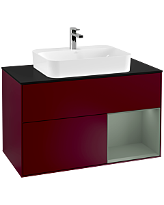 Villeroy und Boch Finion Villeroy und Boch F372GMHB 100cm, plaque de finition noir mat, étagère à droite Olive Matt Lacquer , Peony Matt