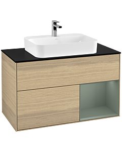 Villeroy und Boch Finion Villeroy und Boch Finion F372GMPC 100cm, cover plate black matt, shelf on the right Olive Matt Lacquer , Oak Veneer