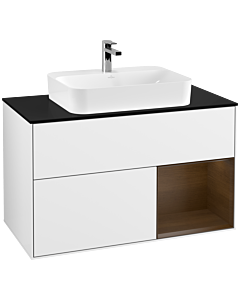Villeroy und Boch Finion Villeroy und Boch Finion F372GNGF 100cm, cover plate black matt, shelf on the right walnut veneer, glossy white lacquer