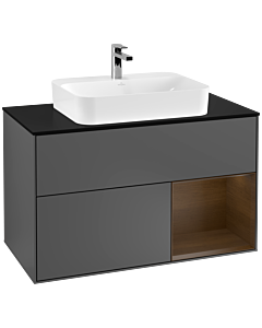 Villeroy und Boch Finion Villeroy und Boch F372GNGK 100cm, plaque de finition noir mat, étagère à droite placage noyer, anthracite mat